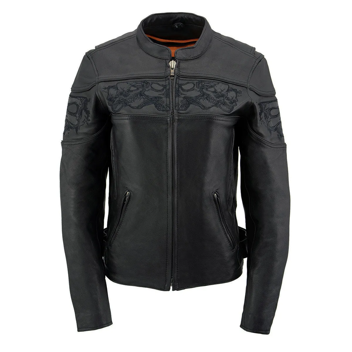 Milwaukee Leather MLL2540 Women's Crossover Black Leather Scooter Jacket Reflective Skull Graphic