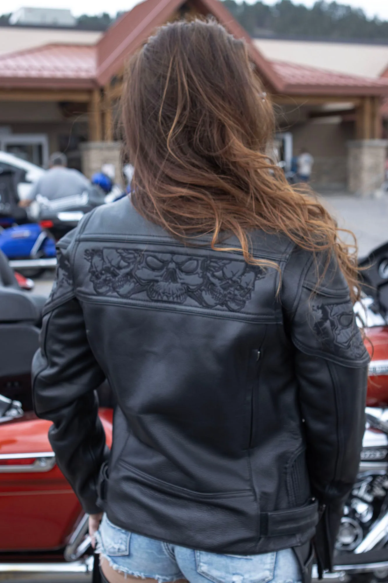 Milwaukee Leather MLL2540 Women's Crossover Black Leather Scooter Jacket Reflective Skull Graphic