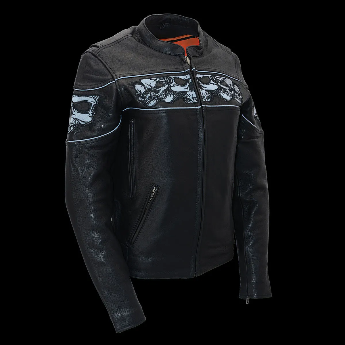 Milwaukee Leather MLL2540 Women's Crossover Black Leather Scooter Jacket Reflective Skull Graphic