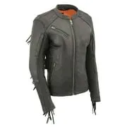 Milwaukee Leather MLL2565 Women's Black Fringed Lightweight Leather Racer Motorcycle Jacket