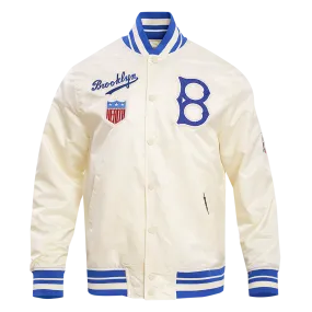 MLB BROOKLYN DODGERS RETRO CLASSIC MEN'S RIB SATIN JACKET (EGGSHELL/ ROYAL BLUE)