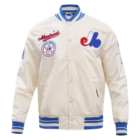 MLB MONTREAL EXPOS RETRO CLASSIC MEN'S RIB SATIN JACKET (EGGSHELL/ ROYAL BLUE)