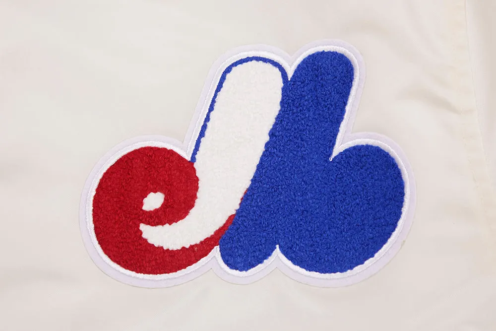 MLB MONTREAL EXPOS RETRO CLASSIC MEN'S RIB SATIN JACKET (EGGSHELL/ ROYAL BLUE)