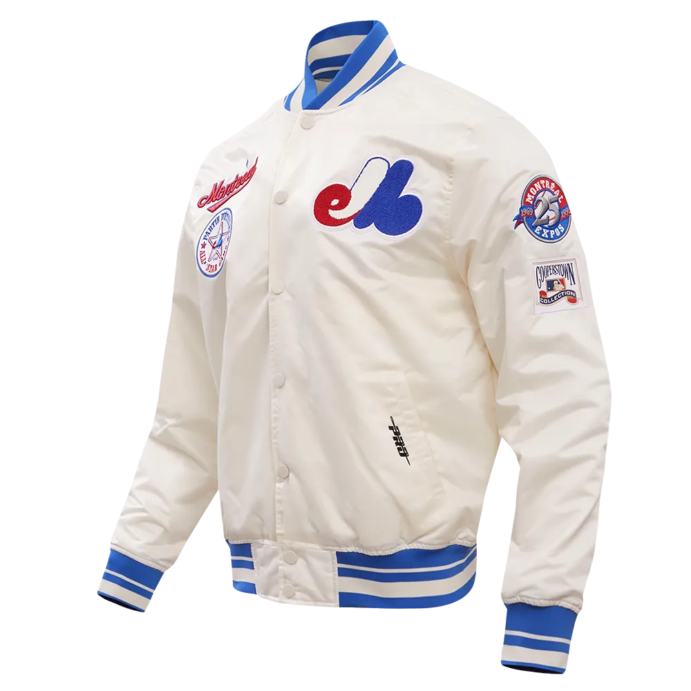 MLB MONTREAL EXPOS RETRO CLASSIC MEN'S RIB SATIN JACKET (EGGSHELL/ ROYAL BLUE)