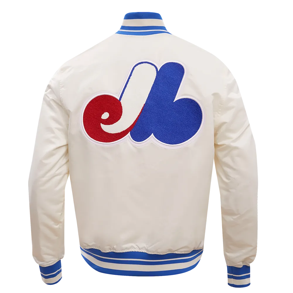 MLB MONTREAL EXPOS RETRO CLASSIC MEN'S RIB SATIN JACKET (EGGSHELL/ ROYAL BLUE)