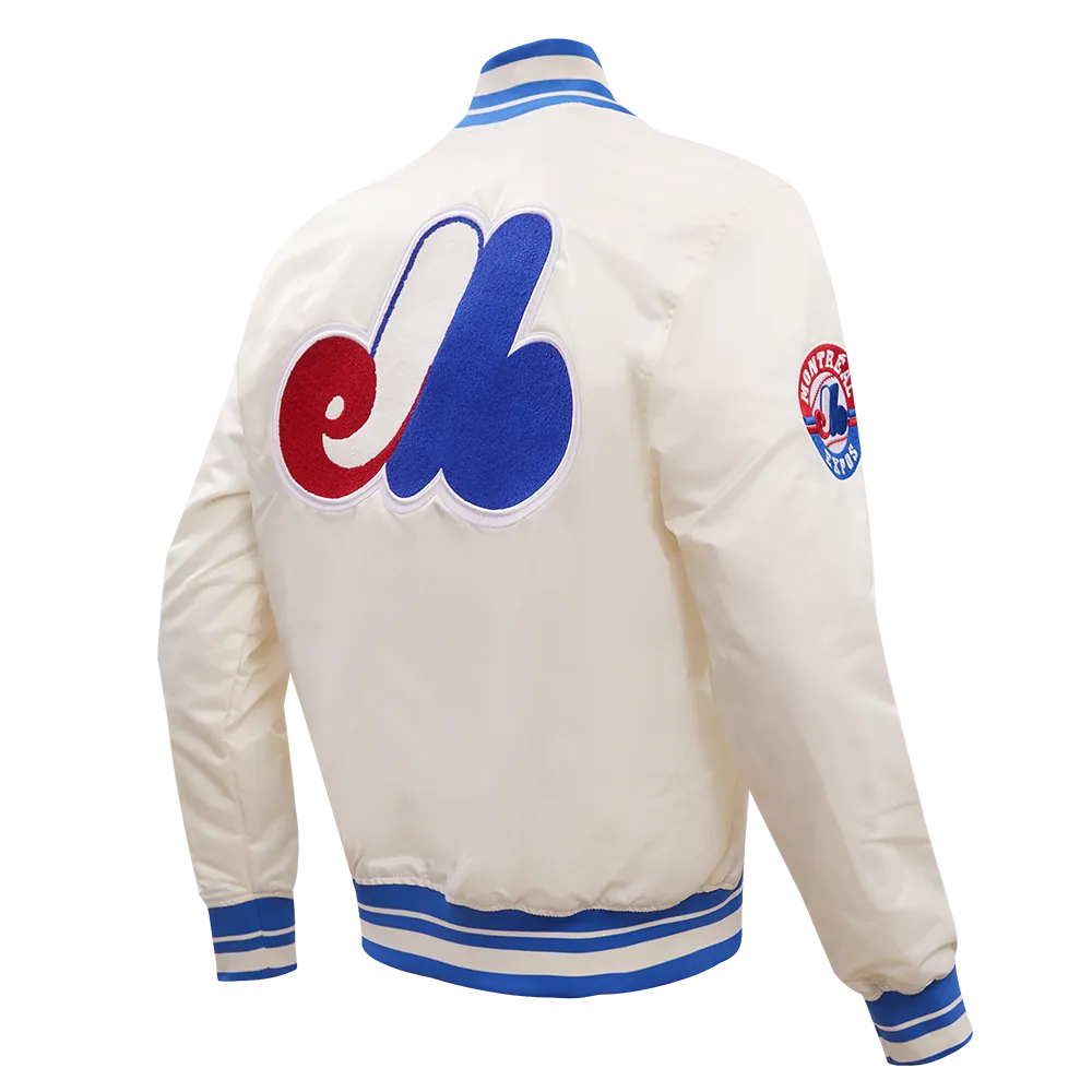 MLB MONTREAL EXPOS RETRO CLASSIC MEN'S RIB SATIN JACKET (EGGSHELL/ ROYAL BLUE)