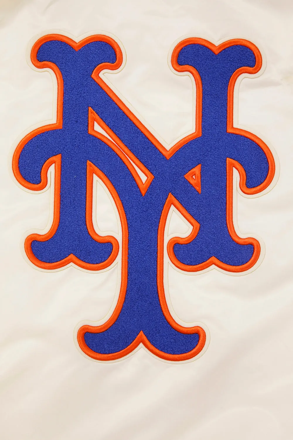 MLB NEW YORK METS RETRO CLASSIC MEN'S RIB SATIN JACKET (EGGSHELL/ROYAL BLUE)