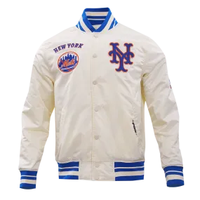 MLB NEW YORK METS RETRO CLASSIC MEN'S RIB SATIN JACKET (EGGSHELL/ROYAL BLUE)