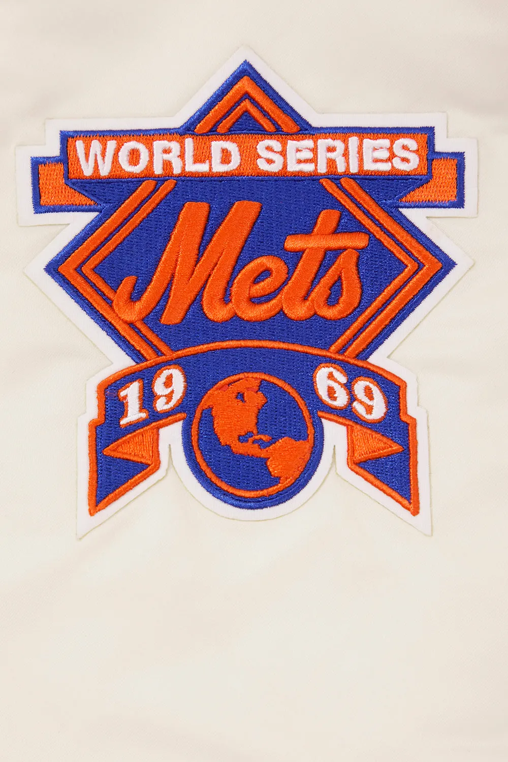 MLB NEW YORK METS RETRO CLASSIC MEN'S RIB SATIN JACKET (EGGSHELL/ROYAL BLUE)