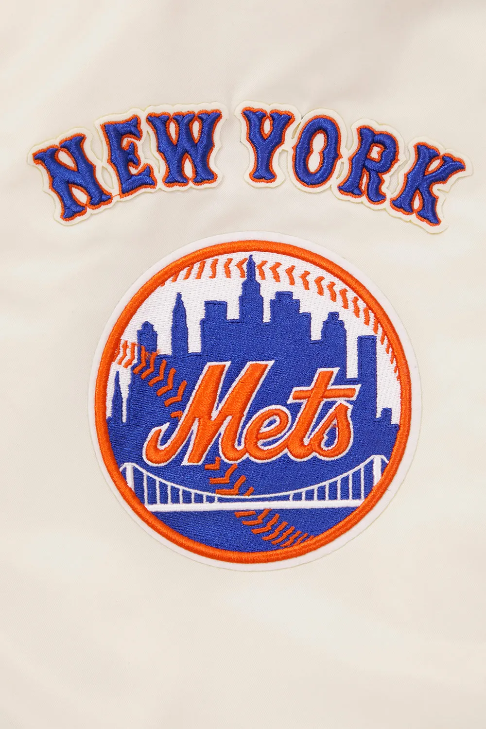 MLB NEW YORK METS RETRO CLASSIC MEN'S RIB SATIN JACKET (EGGSHELL/ROYAL BLUE)