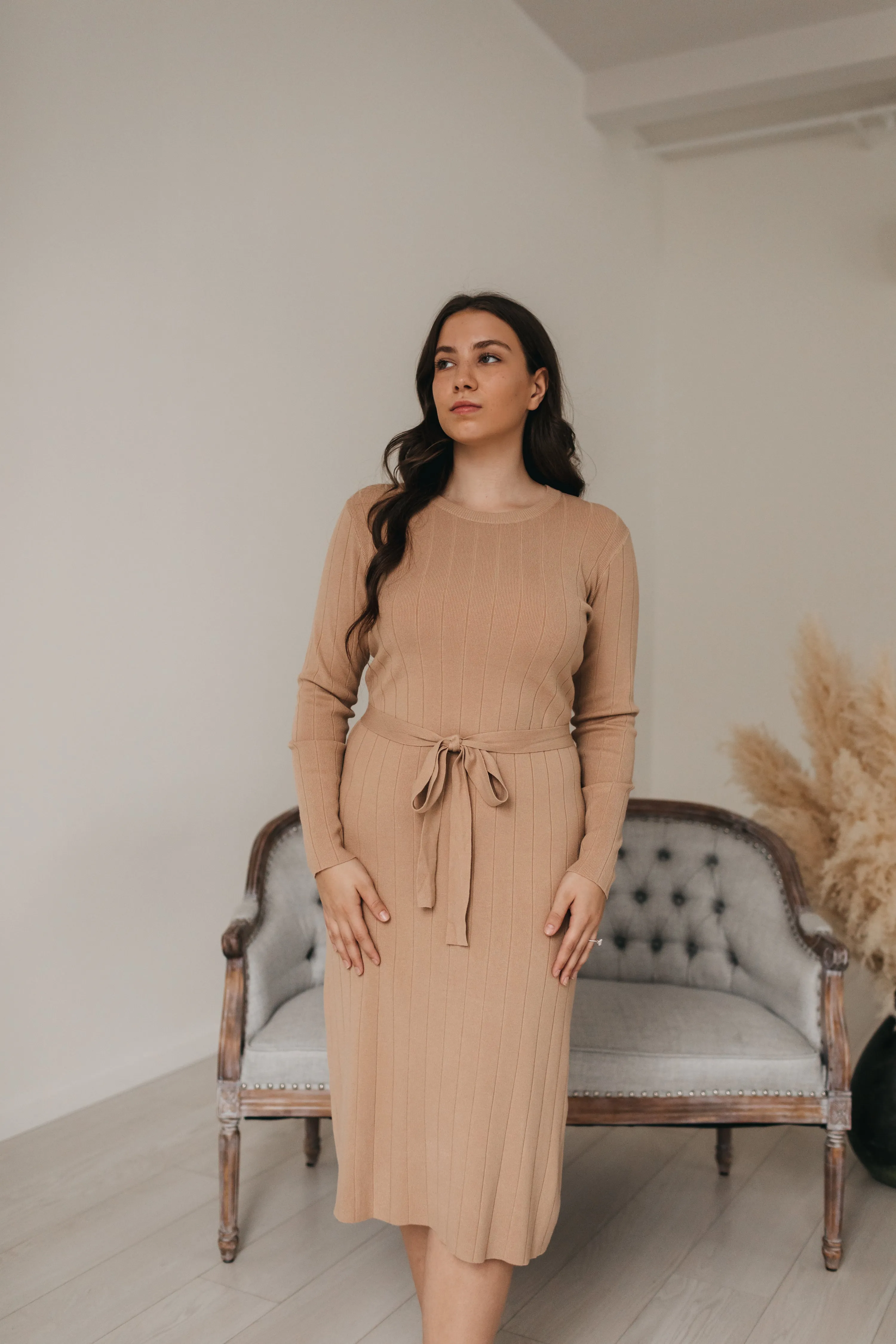 Mollie Sweater Dress In Camel