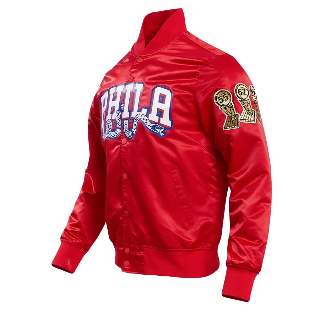 NBA PHILADELPHIA 76ERS BIG LOGO MEN'S SATIN JACKET (RED)