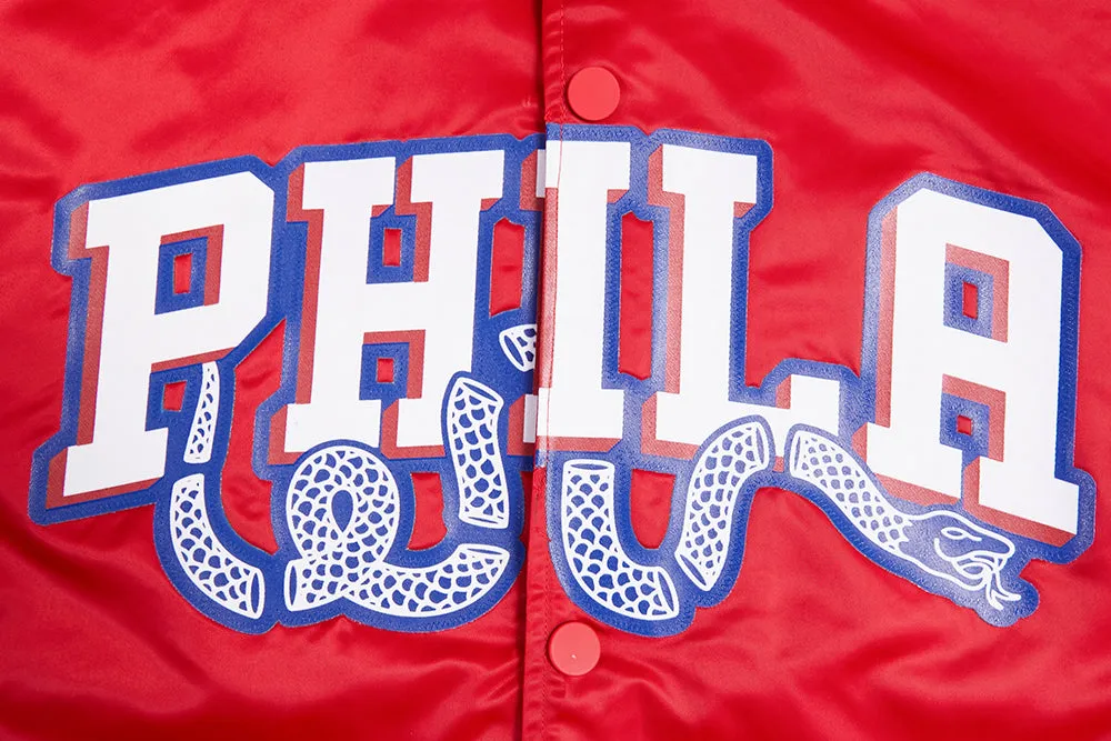 NBA PHILADELPHIA 76ERS BIG LOGO MEN'S SATIN JACKET (RED)