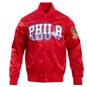 NBA PHILADELPHIA 76ERS BIG LOGO MEN'S SATIN JACKET (RED)