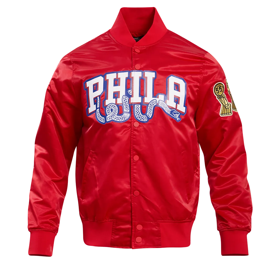 NBA PHILADELPHIA 76ERS BIG LOGO MEN'S SATIN JACKET (RED)