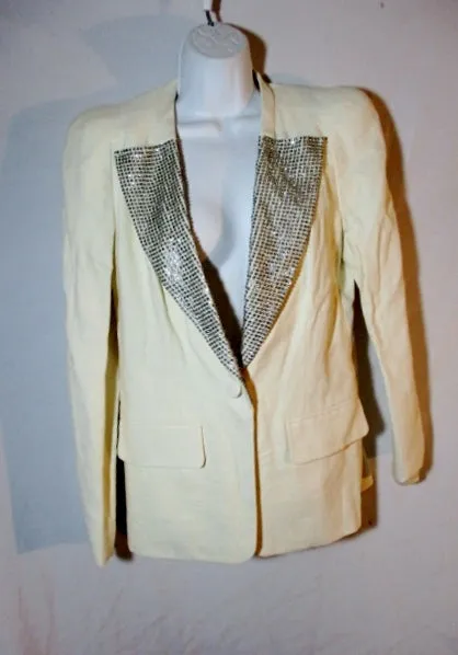 NEW CHLOE MILK DIAMONTE JACKET Blazer Glittery 38 / 6 CREME WHITE Silk Linen Womens