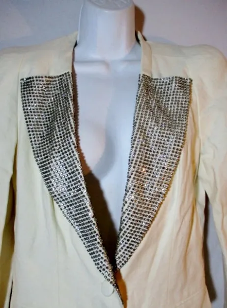 NEW CHLOE MILK DIAMONTE JACKET Blazer Glittery 38 / 6 CREME WHITE Silk Linen Womens