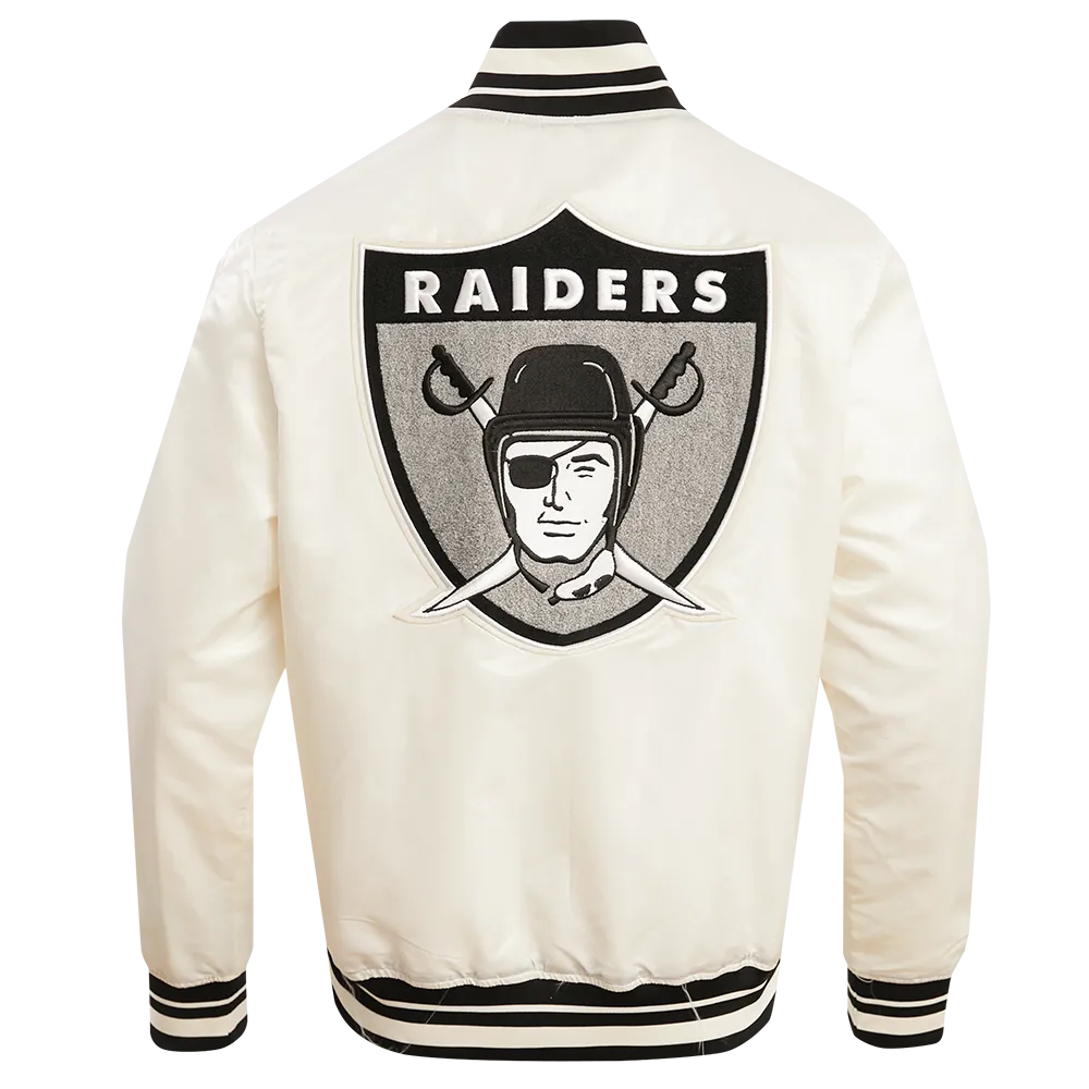 NFL LAS VEGAS RAIDERS RETRO CLASSIC MEN'S RIB SATIN JACKET (EGGSHELL/ BLACK)