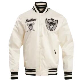 NFL LAS VEGAS RAIDERS RETRO CLASSIC MEN'S RIB SATIN JACKET (EGGSHELL/ BLACK)