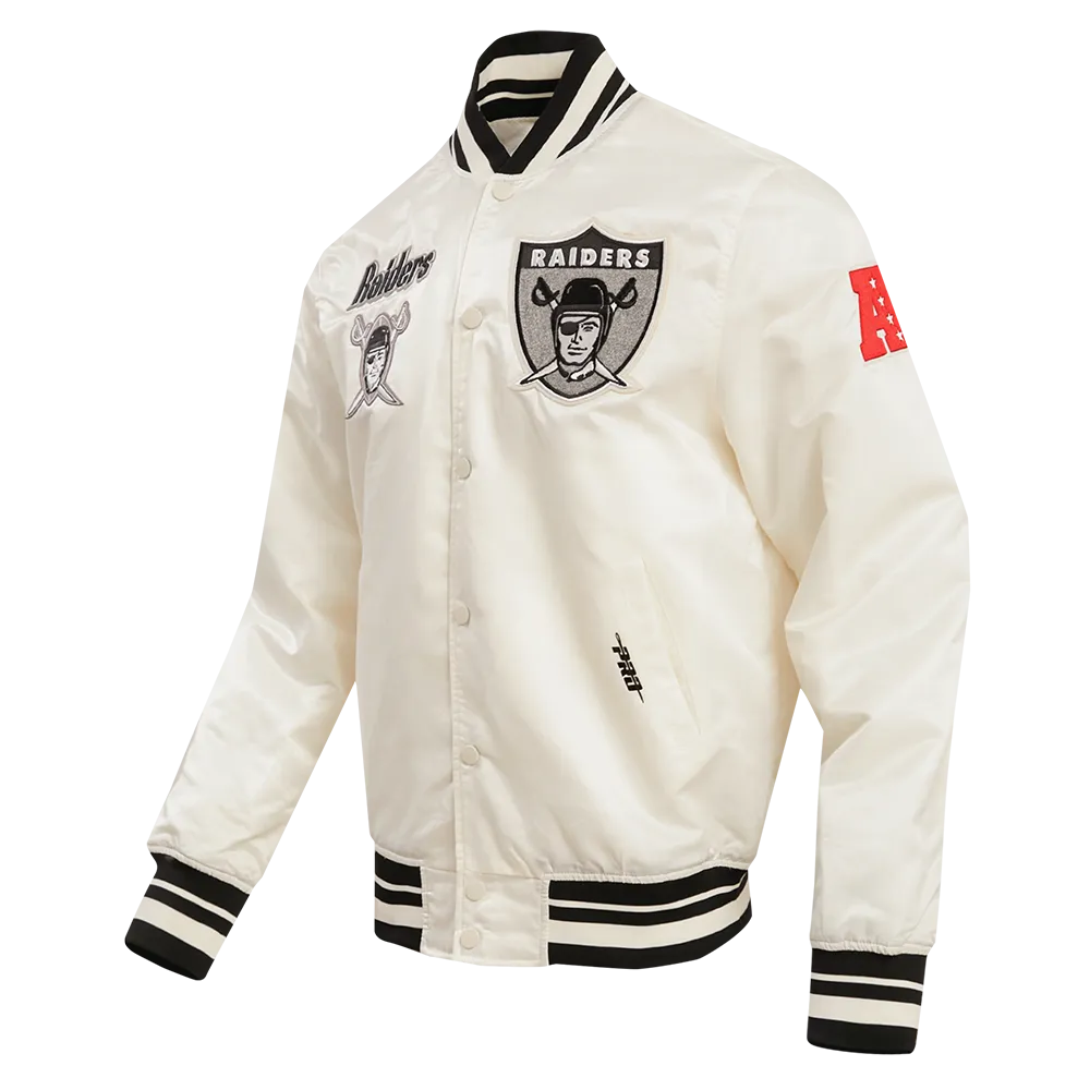 NFL LAS VEGAS RAIDERS RETRO CLASSIC MEN'S RIB SATIN JACKET (EGGSHELL/ BLACK)