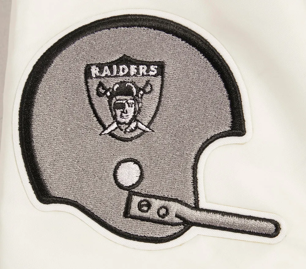 NFL LAS VEGAS RAIDERS RETRO CLASSIC MEN'S RIB SATIN JACKET (EGGSHELL/ BLACK)