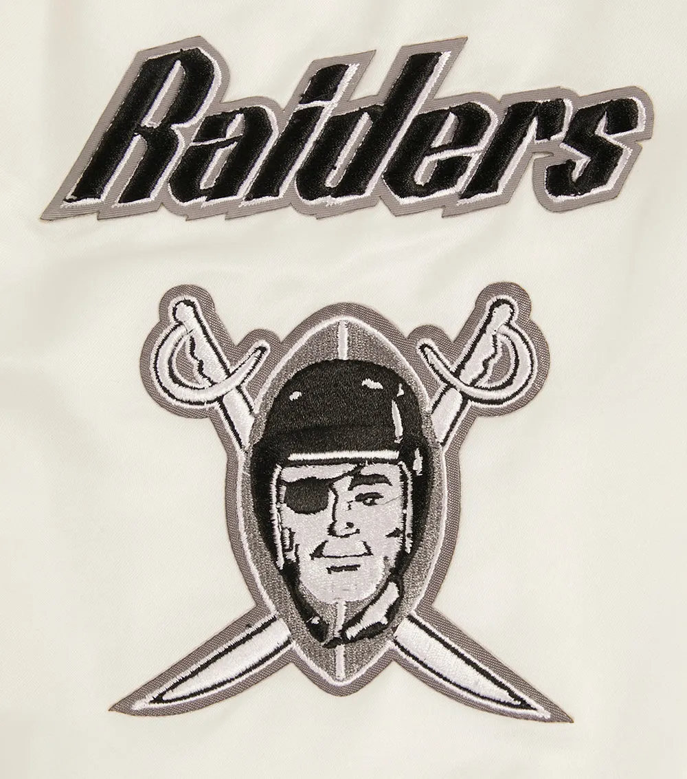 NFL LAS VEGAS RAIDERS RETRO CLASSIC MEN'S RIB SATIN JACKET (EGGSHELL/ BLACK)