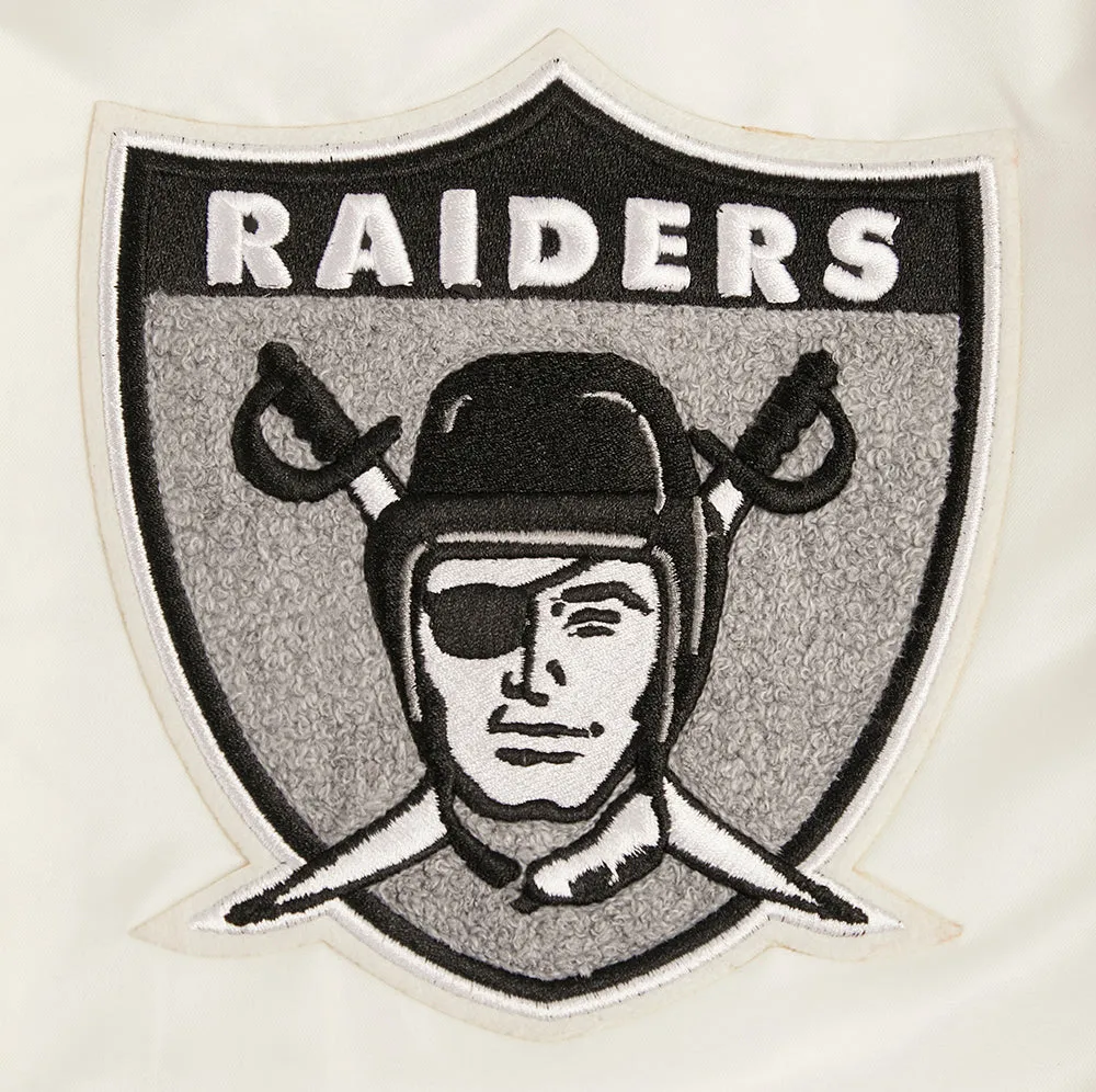 NFL LAS VEGAS RAIDERS RETRO CLASSIC MEN'S RIB SATIN JACKET (EGGSHELL/ BLACK)