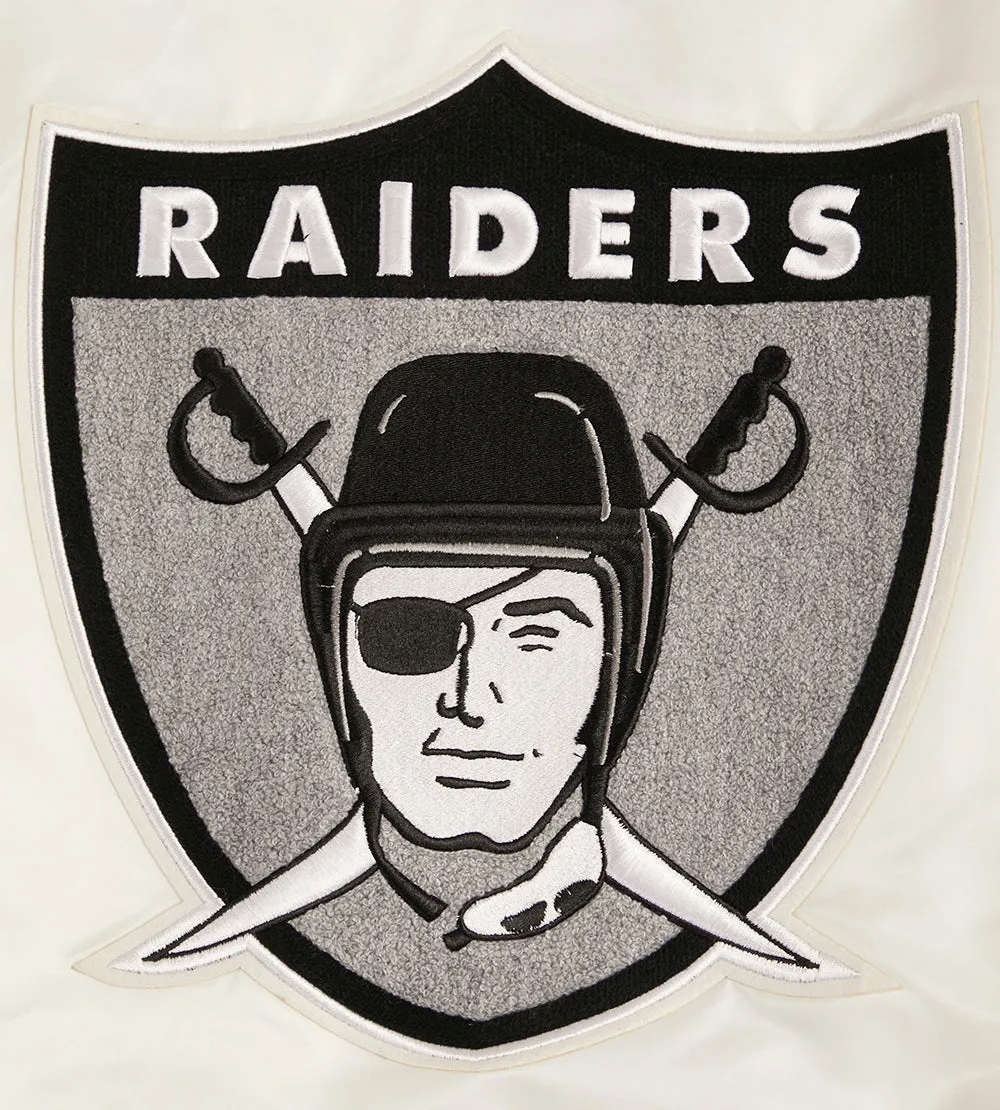 NFL LAS VEGAS RAIDERS RETRO CLASSIC MEN'S RIB SATIN JACKET (EGGSHELL/ BLACK)