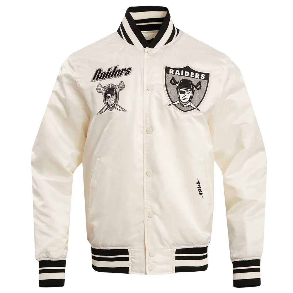 NFL LAS VEGAS RAIDERS RETRO CLASSIC MEN'S RIB SATIN JACKET (EGGSHELL/ BLACK)