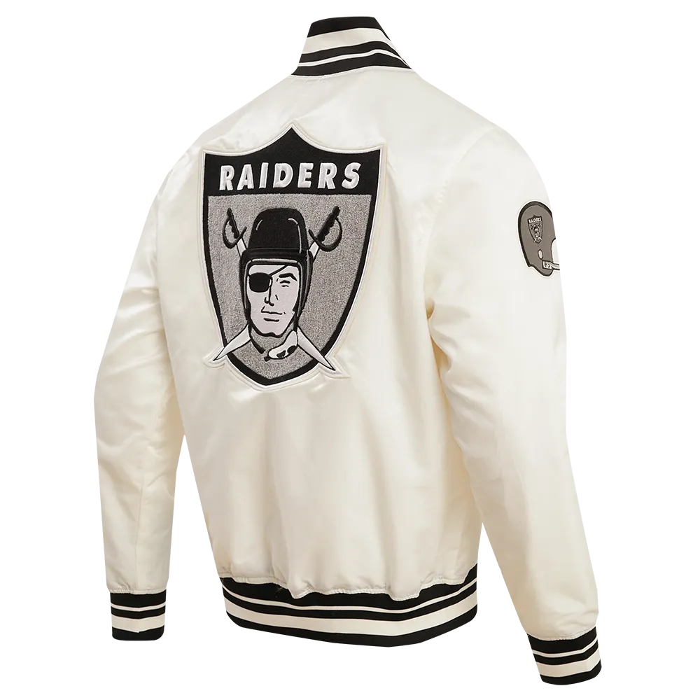 NFL LAS VEGAS RAIDERS RETRO CLASSIC MEN'S RIB SATIN JACKET (EGGSHELL/ BLACK)