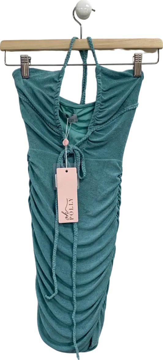 Oh Polly Teal Ruched Bodycon Dress with Drawstrings UK 8