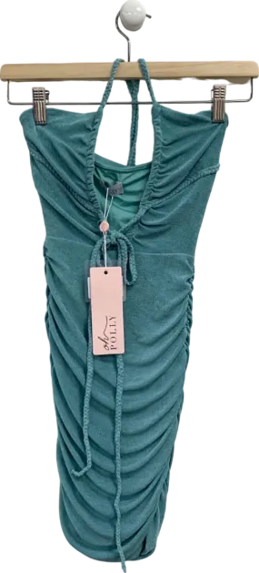 Oh Polly Teal Ruched Bodycon Dress with Drawstrings UK 8