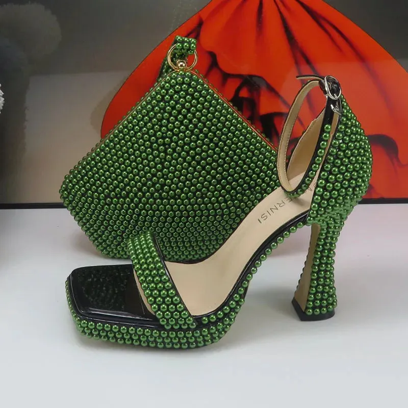 Olive's Beaded Summer Sandal Shoes and Matching Clutch Bag