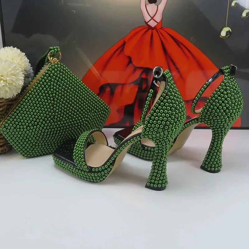 Olive's Beaded Summer Sandal Shoes and Matching Clutch Bag