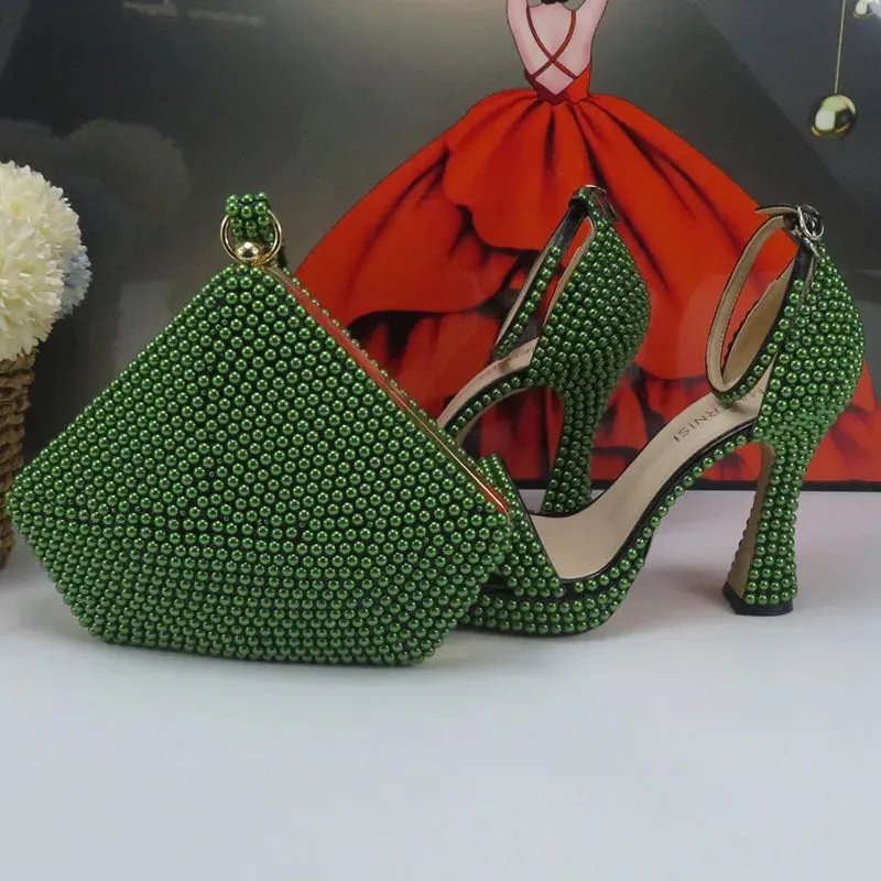 Olive's Beaded Summer Sandal Shoes and Matching Clutch Bag