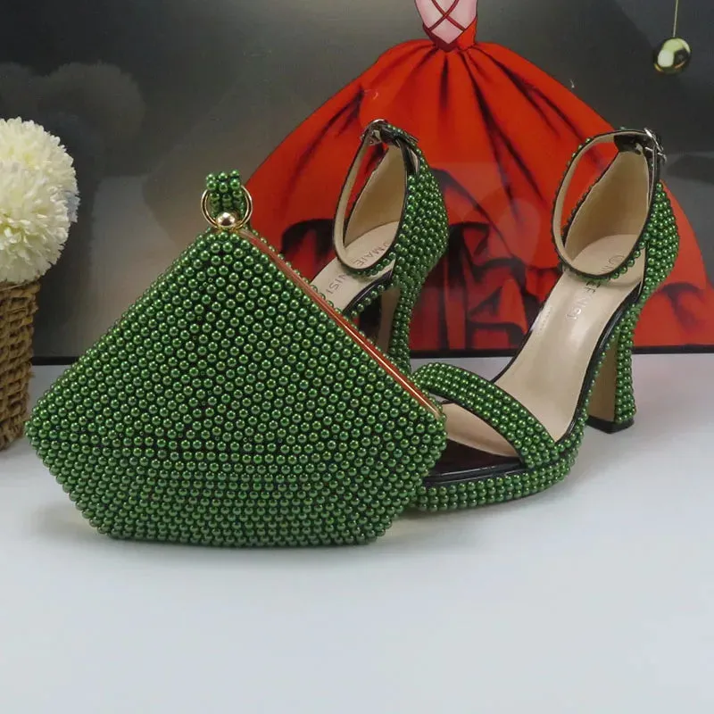 Olive's Beaded Summer Sandal Shoes and Matching Clutch Bag