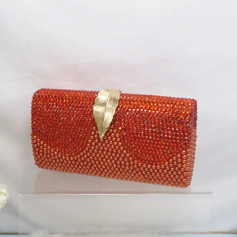 On Fire Orange Crystal Peep Toe Shoes with Matching Clutch Bag