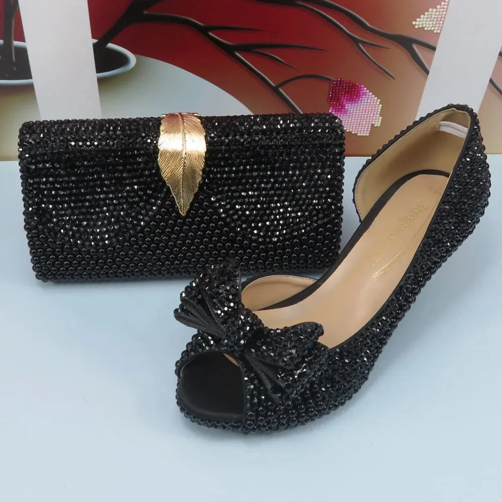 On Fire Orange Crystal Peep Toe Shoes with Matching Clutch Bag