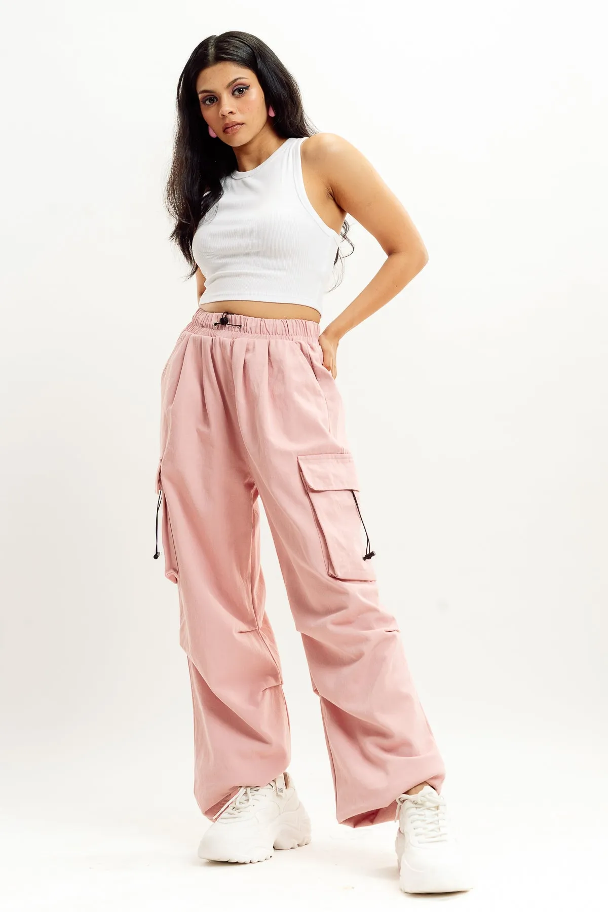 Pink Drawstring Cargo Pant