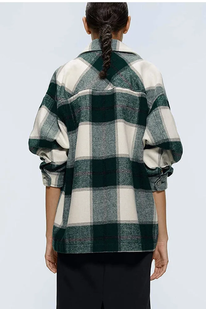 Plaid Button Down Pocketed Shacket Jackets Women