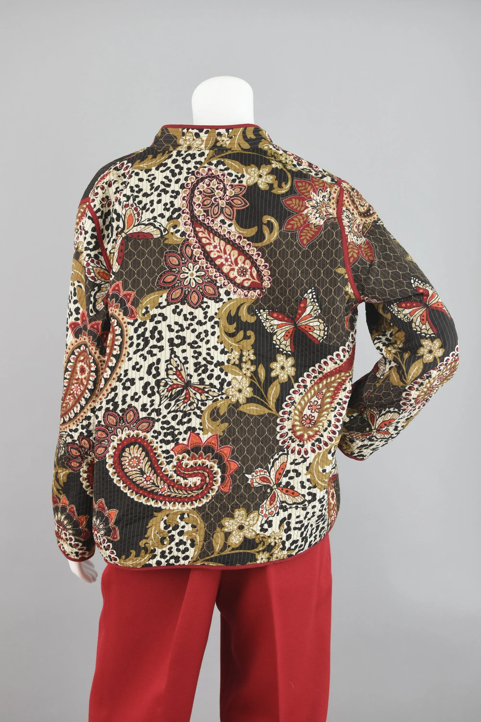 Quilted Open Front Butterfly Print Jacket Women's Size 10