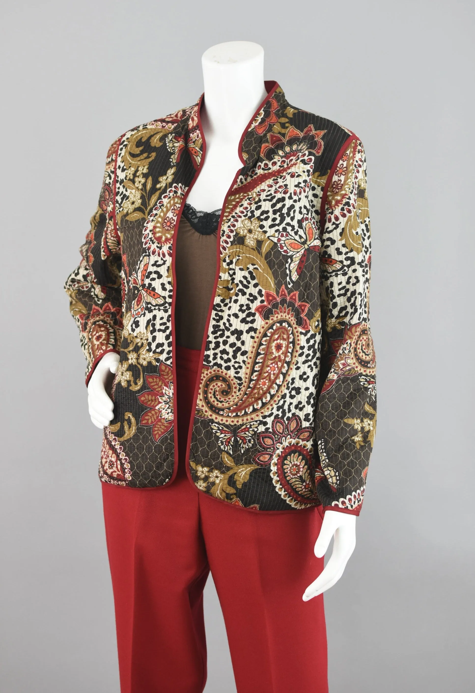 Quilted Open Front Butterfly Print Jacket Women's Size 10