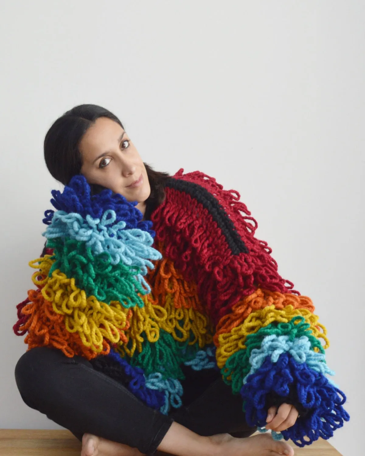 Rainbow Loopy Cardi - Downloadable Chunky Knitting Pattern