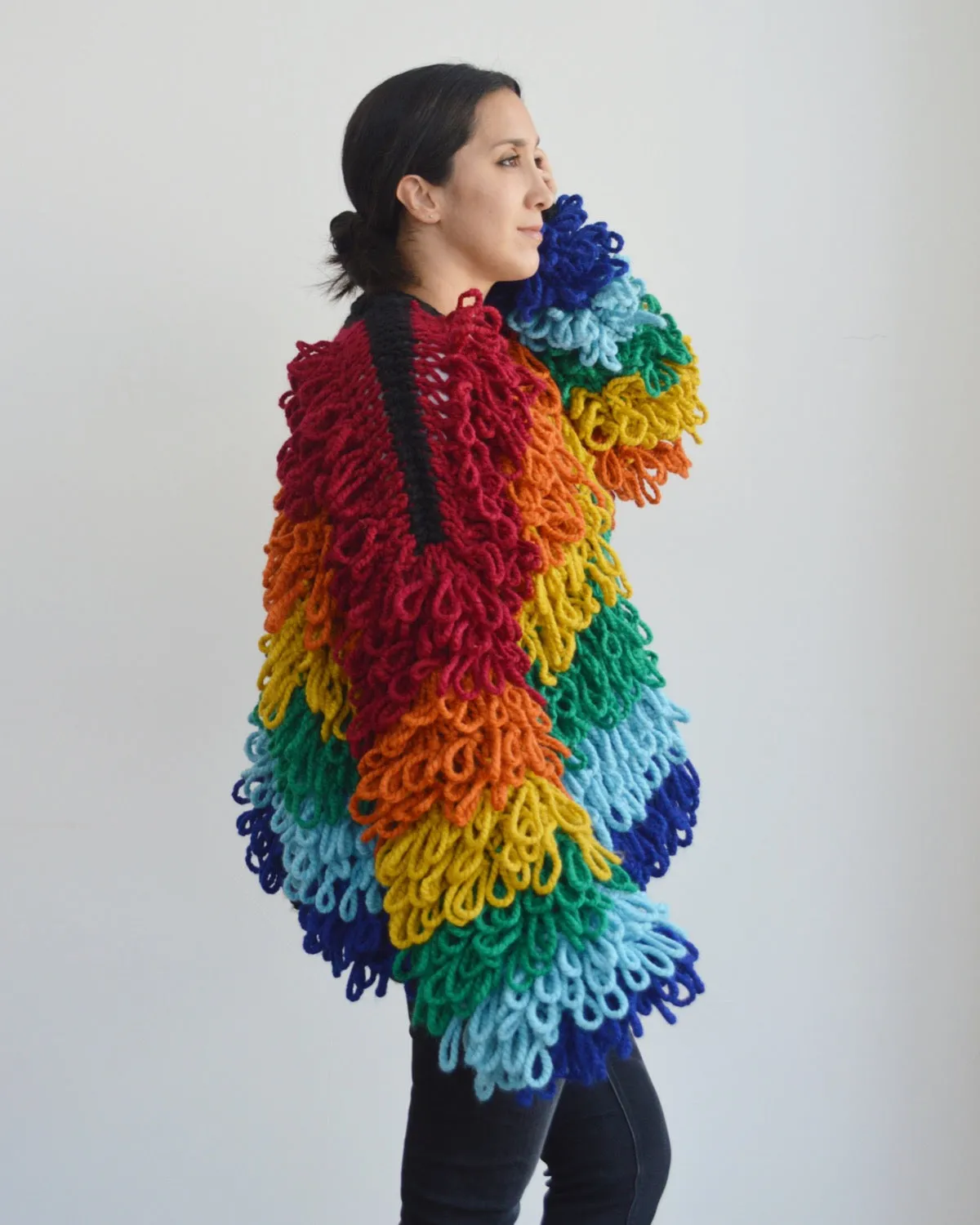 Rainbow Loopy Cardi - Downloadable Chunky Knitting Pattern