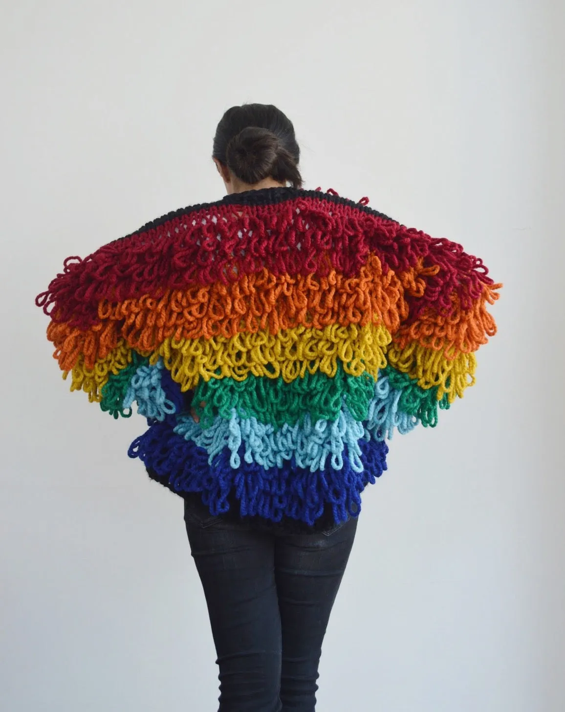 Rainbow Loopy Cardi - Downloadable Chunky Knitting Pattern