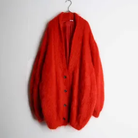 red color long mohair cardigan