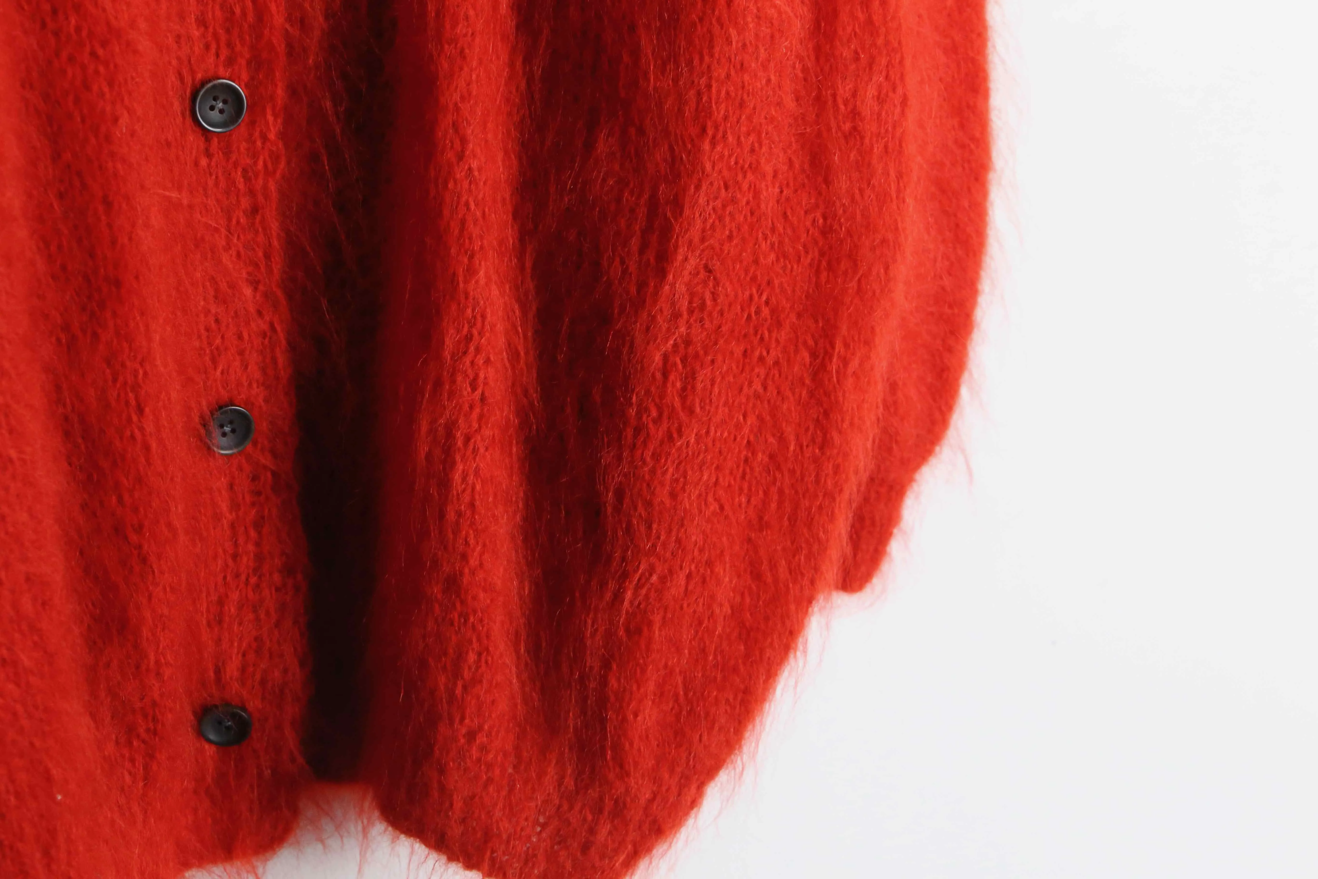 red color long mohair cardigan