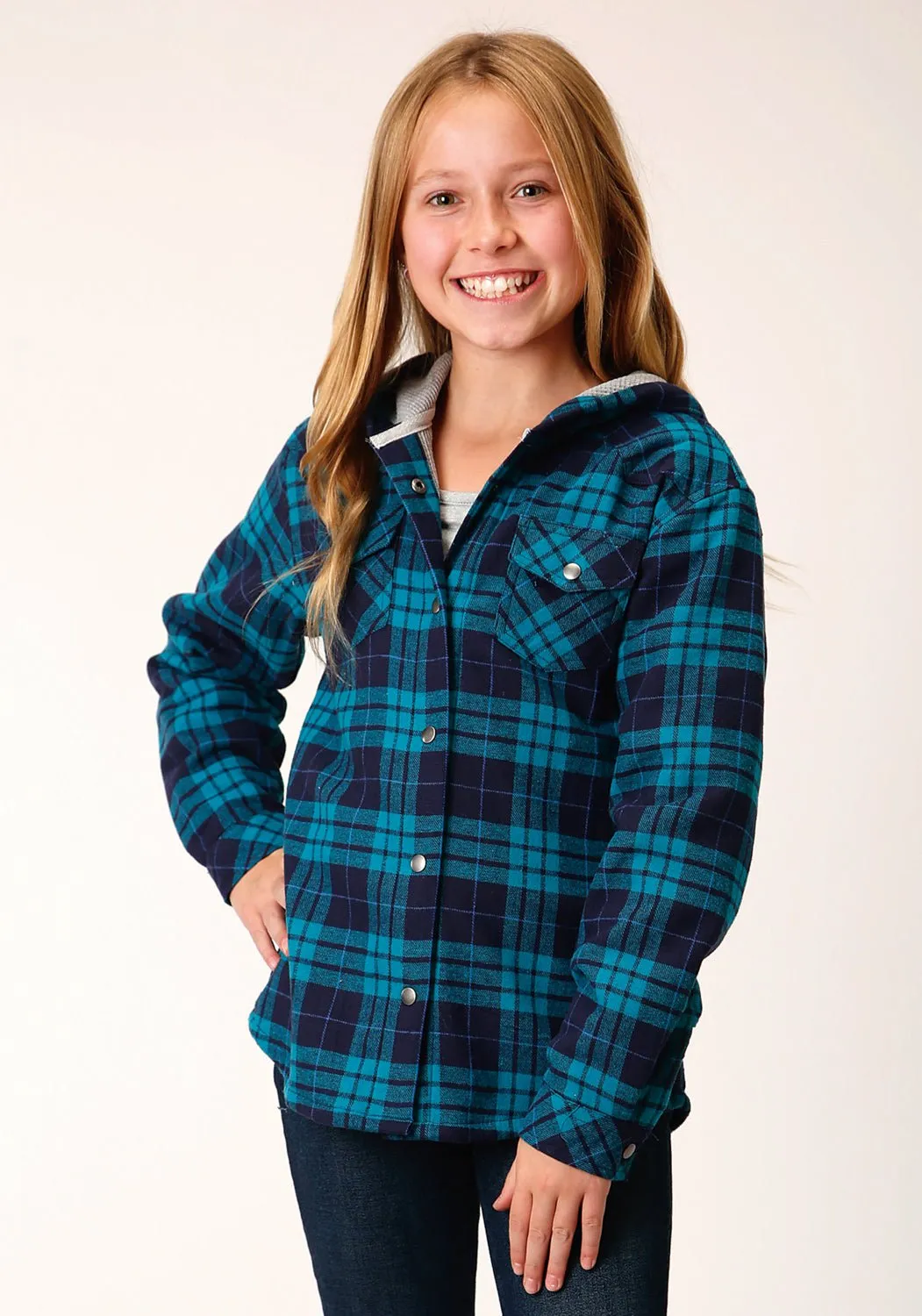 Roper Girls Thermal Lined Flannel Blue/Turquoise 100% Cotton Cotton Jacket