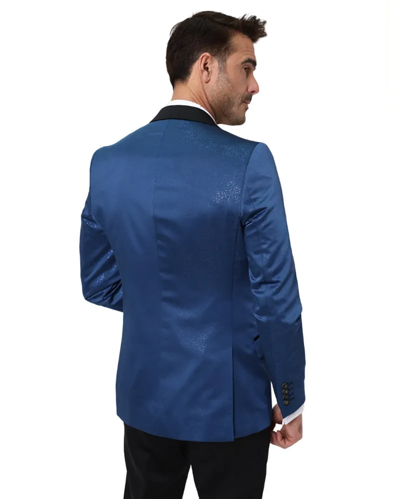 Royal Blue Men's Three Piece Glitter Suit Contrasting Lapel