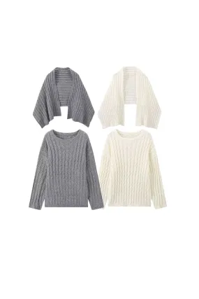 'Sarah' Long-Sleeve Scarf-Neck Knitted Sweater